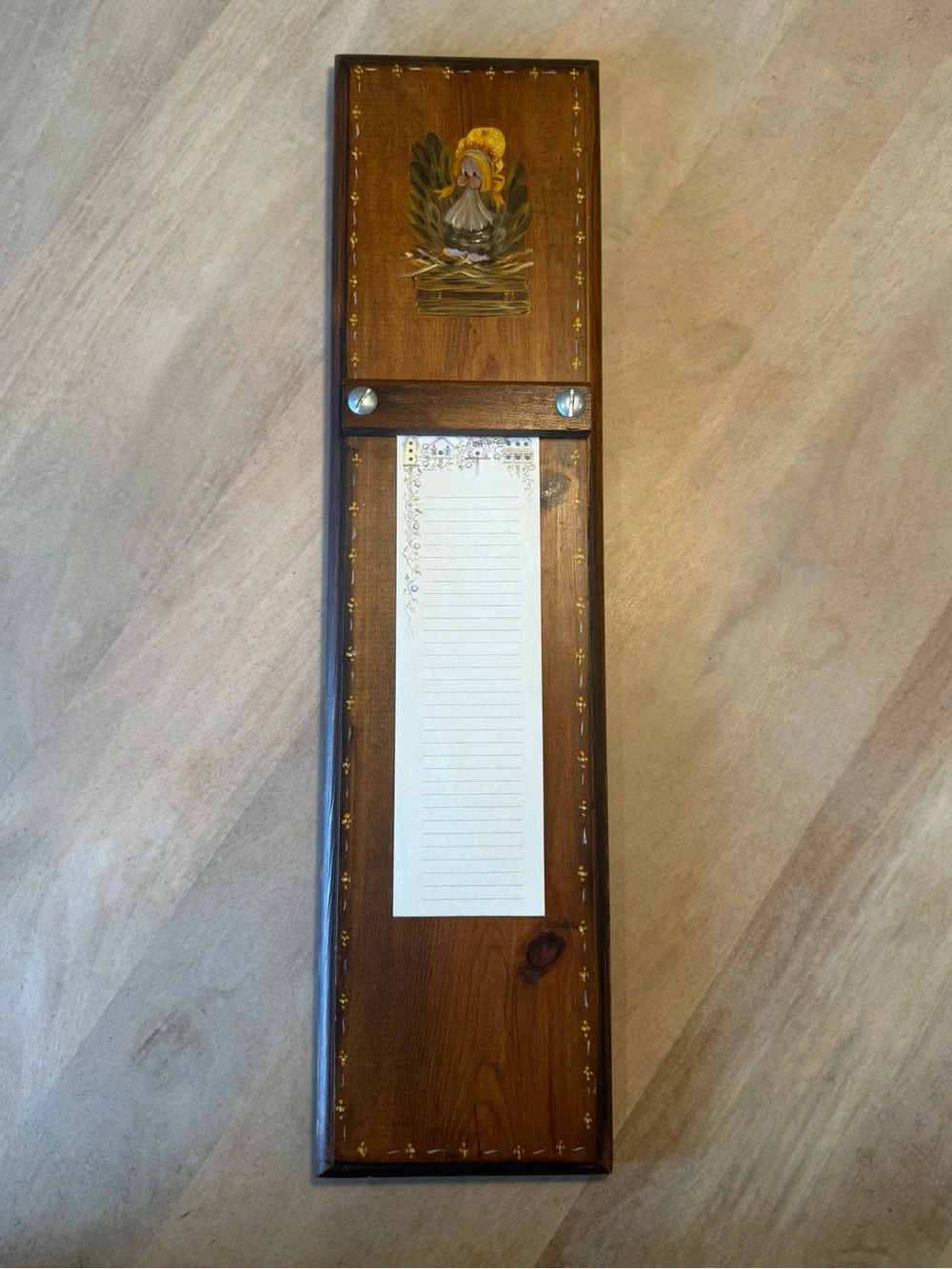 Vintage Hand-Painted Wooden Grocery Notepad Holder w/ CuteCountry Turkey Motif